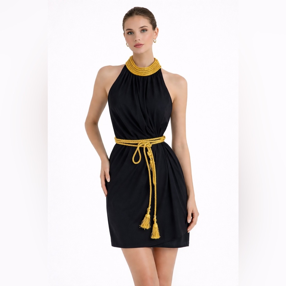 Moschino Cheap & Chic Gold Rope Halter Mini Dress